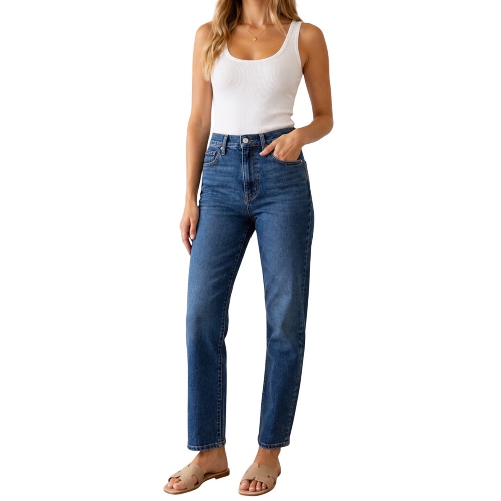 FRAME Le‎ High Straight Jeans Quirky Wash Blue Stretch Denim Size 31 Preppy Chic